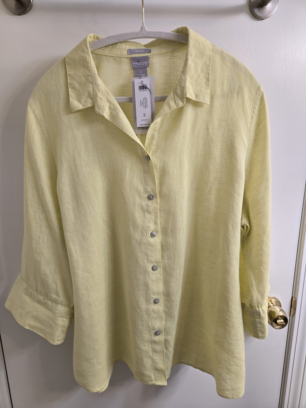 Chico's Non Iron Linen 3/4 Sleeve Shirt Citrin Shirt - 3